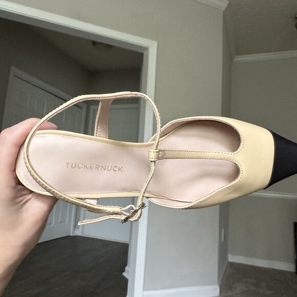 Tuckernuck Nude Leather Margot Kitten Heels Slingback Pumps Closed Pointed Toe 7 - Picture 13 of 14